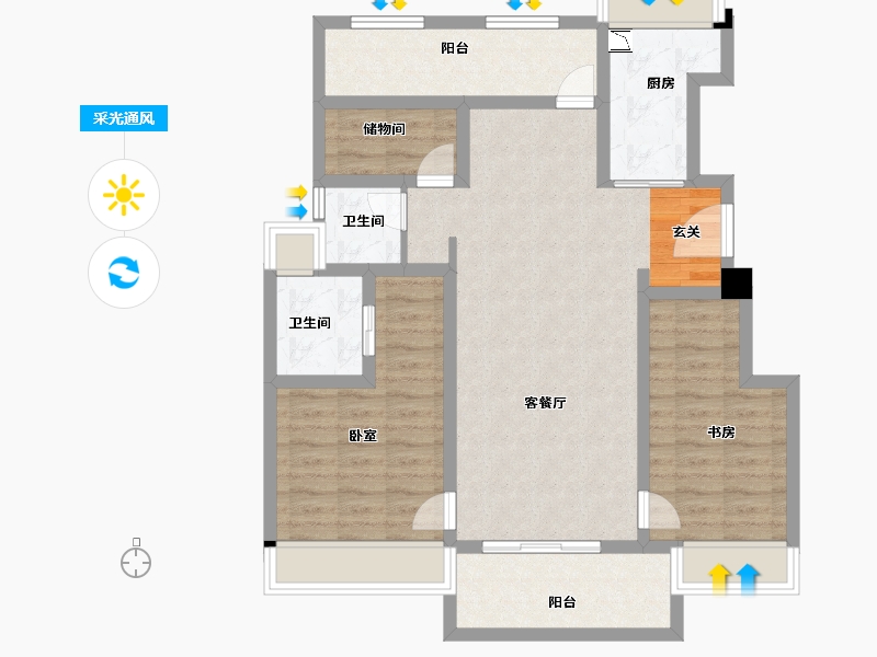 江苏省-苏州市-独墅湖西金悦花园-91.26-户型库-采光通风