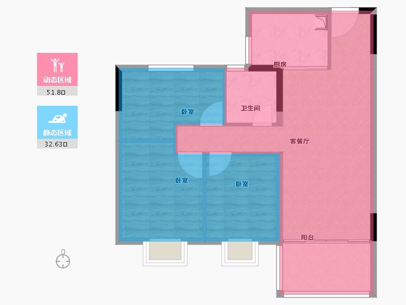 江苏省-苏州市-碧桂园观澜天境-76.01-户型库-动静分区