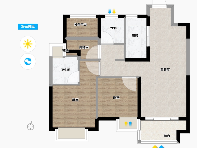 江苏省-苏州市-佳兆业湖心溪岸-75.00-户型库-采光通风