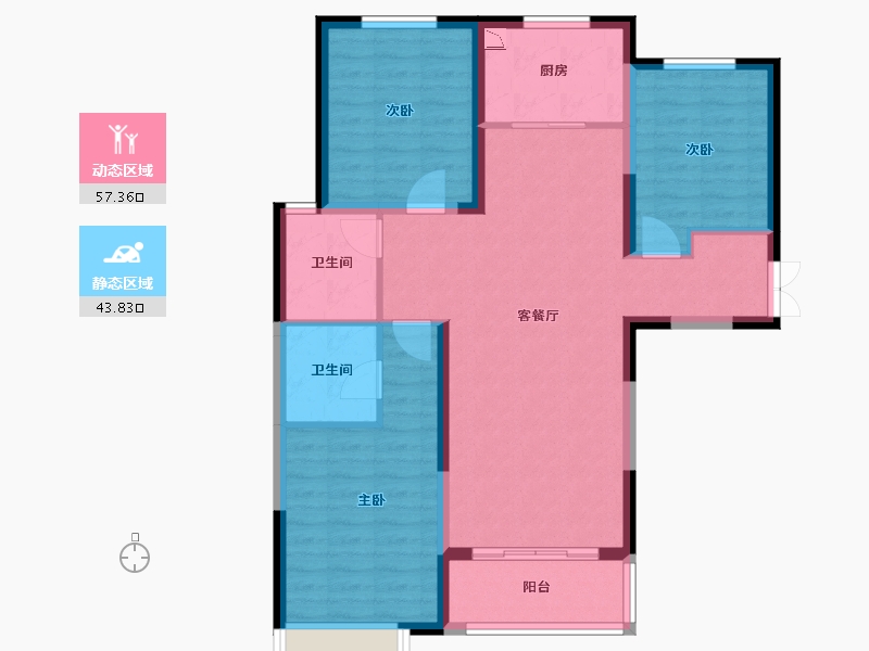 陕西省-榆林市-文昌·泰安里-90.59-户型库-动静分区