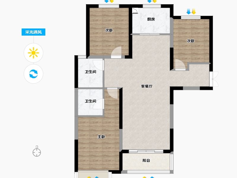 陕西省-榆林市-文昌·泰安里-90.59-户型库-采光通风