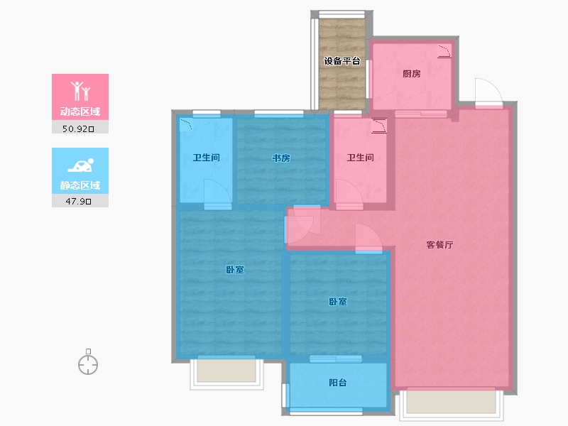 甘肃省-兰州市-雅戈尔时代之星-92.00-户型库-动静分区