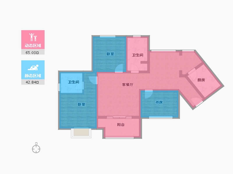 陕西省-咸阳市-青龙紫薇花园-95.06-户型库-动静分区