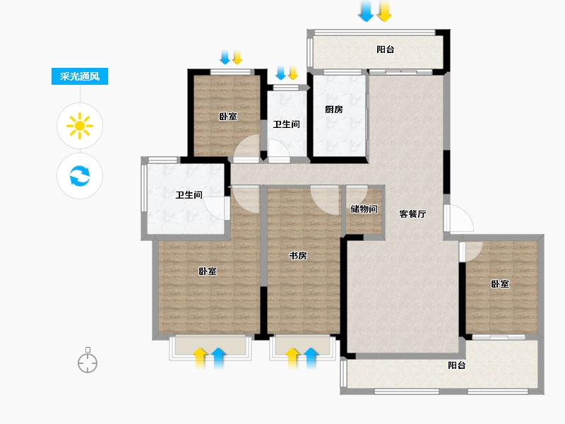 江苏省-苏州市-江湾雅园-148.00-户型库-采光通风