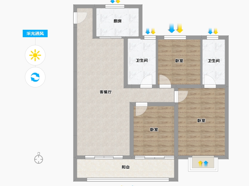 山西省-太原市-电建地产·晋中洺悦宸苑-91.30-户型库-采光通风