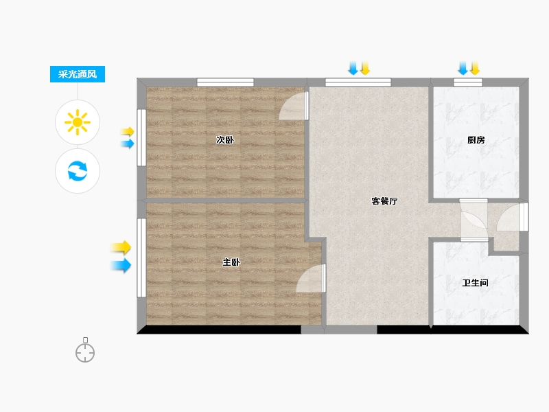 陕西省-西安市-华侨城天鹅堡五期-67.54-户型库-采光通风