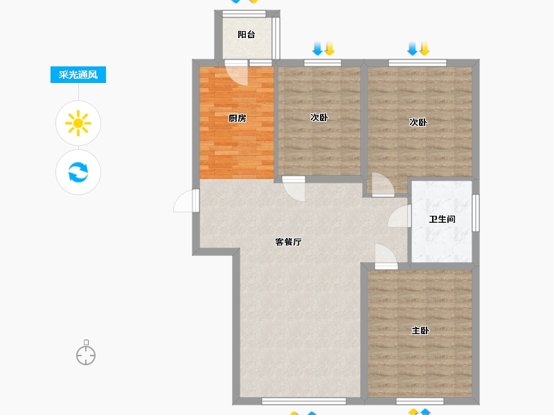 黑龙江省-哈尔滨市-龙湾园著-96.60-户型库-采光通风