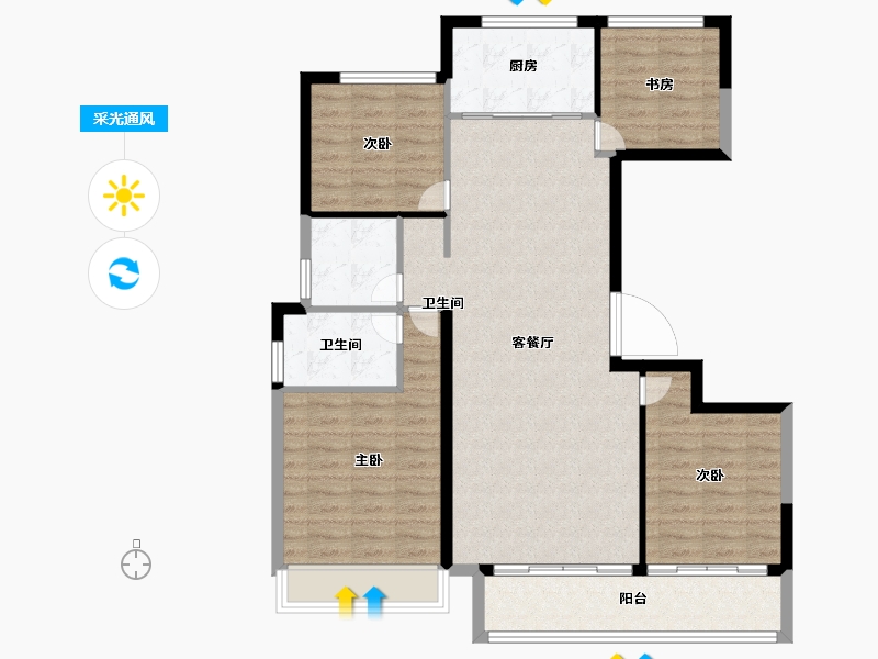 浙江省-台州市-鉴湖公馆-106.00-户型库-采光通风