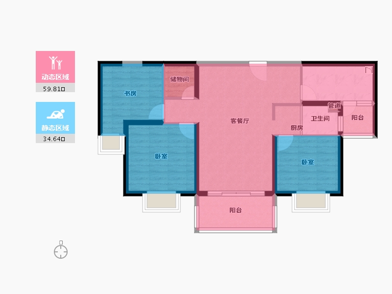 陕西省-西安市-西安碧桂园香湖湾1号-84.00-户型库-动静分区