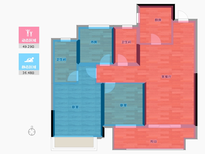 江苏省-苏州市-双璟华庭-76.00-户型库-动静分区