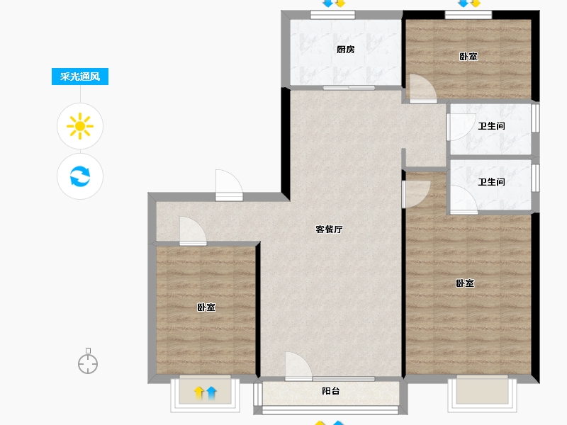 辽宁省-沈阳市-碧桂园公园印象-90.96-户型库-采光通风