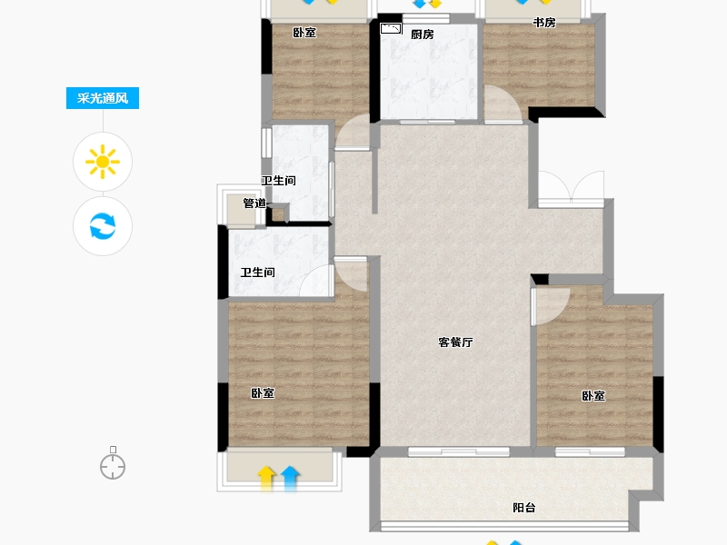 江苏省-苏州市-锦鲤花园-96.00-户型库-采光通风