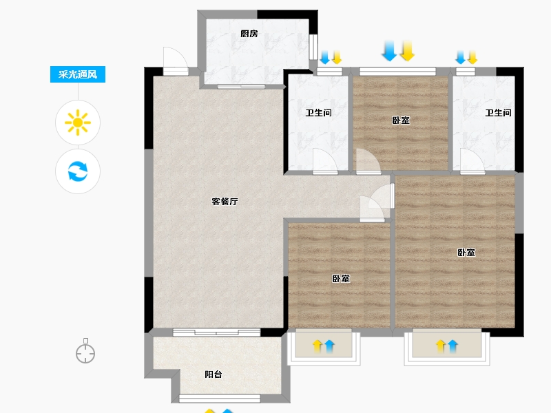 江苏省-苏州市-金科观天下-85.00-户型库-采光通风