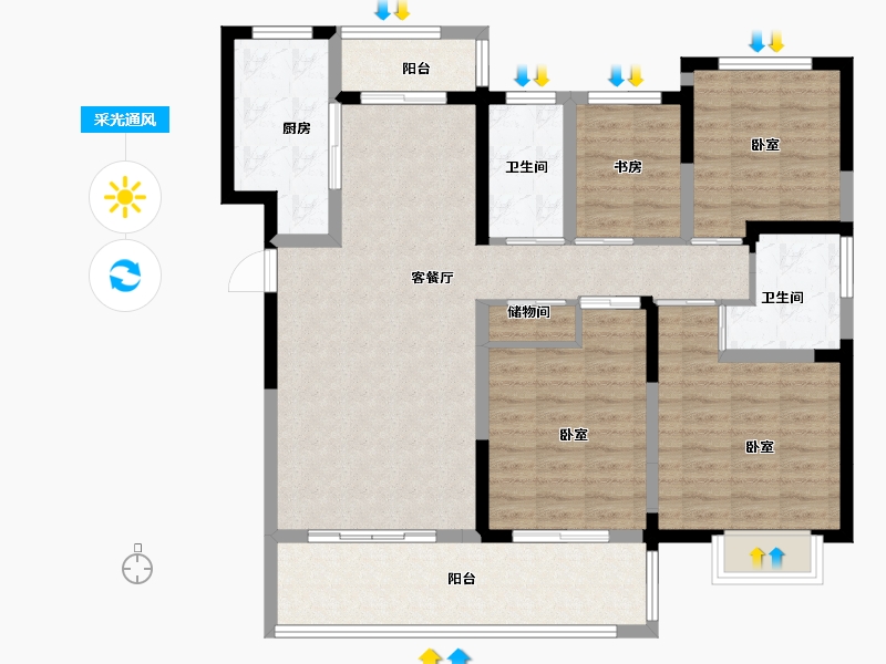 江苏省-苏州市-天地源拾锦香都-111.00-户型库-采光通风