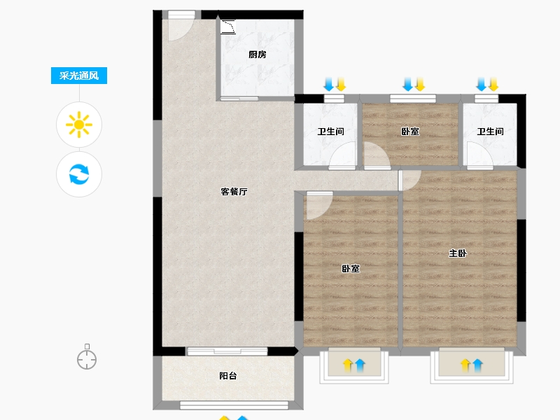 甘肃省-天水市-甘谷碧桂园-88.77-户型库-采光通风