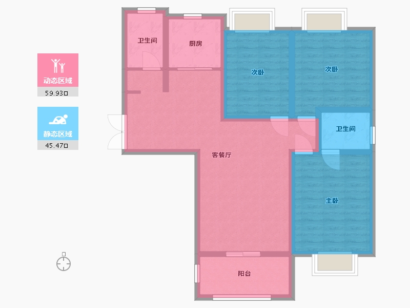 陕西省-西安市-千林世纪城-93.70-户型库-动静分区