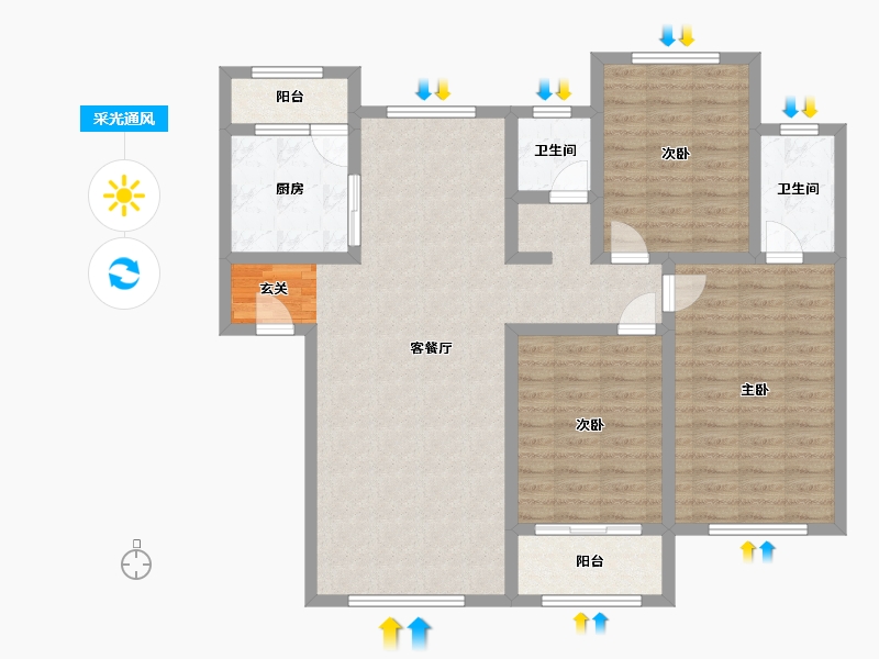 陕西省-宝鸡市-轩苑姜源华府-108.50-户型库-采光通风