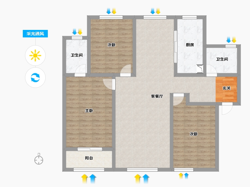 陕西省-宝鸡市-轩苑姜源华府-111.66-户型库-采光通风