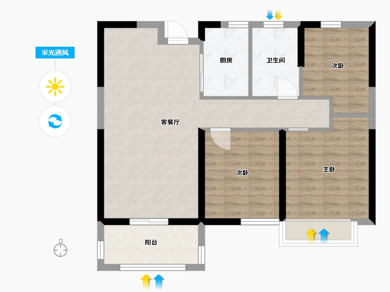 江苏省-盐城市-港龙华侨新城-76.80-户型库-采光通风