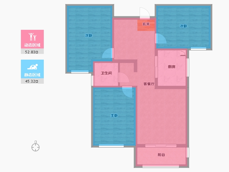 陕西省-宝鸡市-轩苑姜源华府-86.87-户型库-动静分区