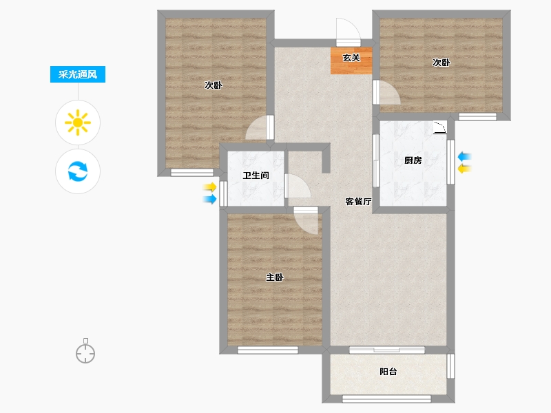 陕西省-宝鸡市-轩苑姜源华府-86.87-户型库-采光通风