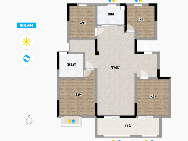 江苏省-盐城市-港龙华侨新城-108.80-户型库-采光通风