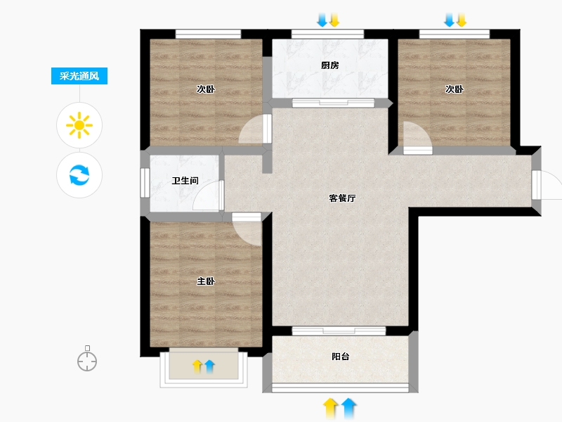 陕西省-榆林市-多丰•水岸绿洲-69.88-户型库-采光通风