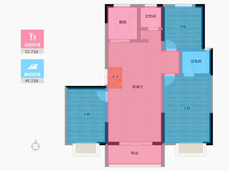 陕西省-宝鸡市-金色米兰-87.39-户型库-动静分区