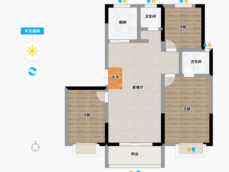 陕西省-宝鸡市-金色米兰-87.39-户型库-采光通风