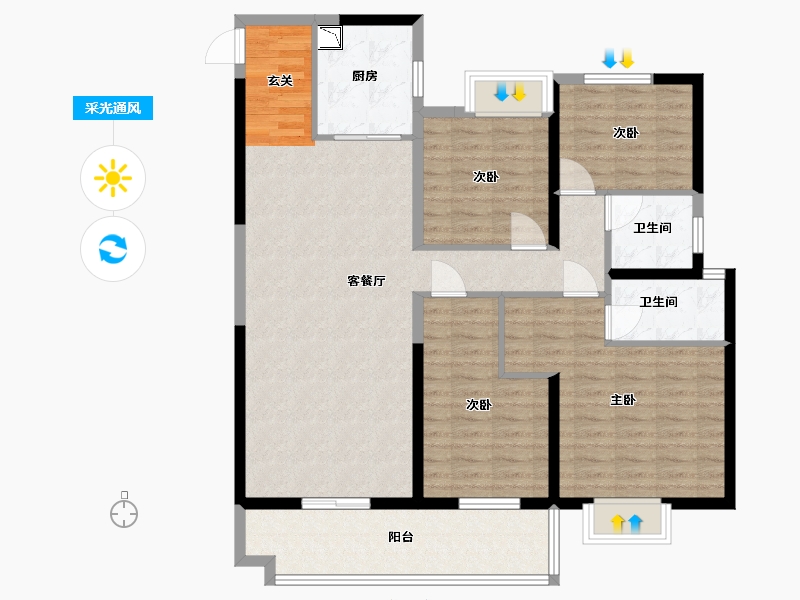 江苏省-盐城市-碧桂园剑桥郡-114.40-户型库-采光通风