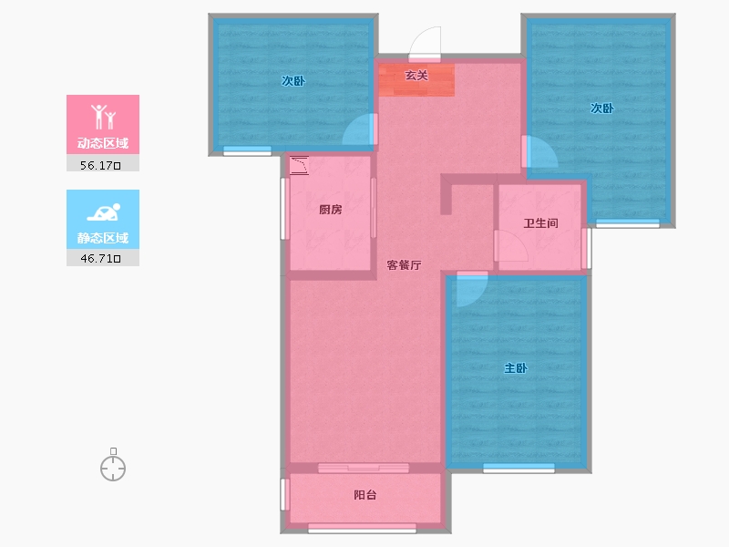 陕西省-宝鸡市-轩苑姜源华府-91.38-户型库-动静分区