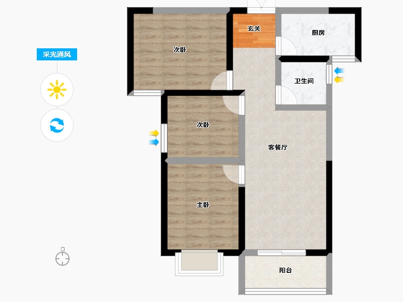 陕西省-宝鸡市-金色米兰-71.23-户型库-采光通风