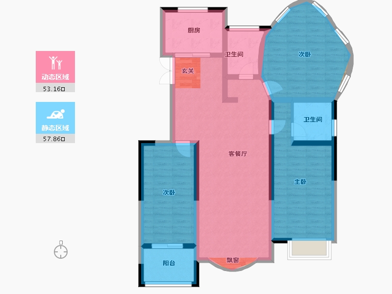 陕西省-宝鸡市-金色米兰-99.97-户型库-动静分区