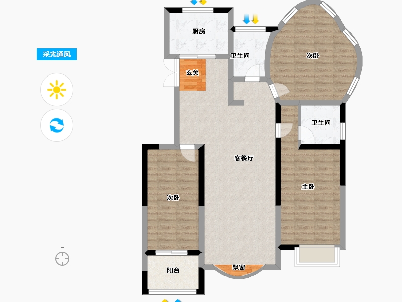 陕西省-宝鸡市-金色米兰-99.97-户型库-采光通风