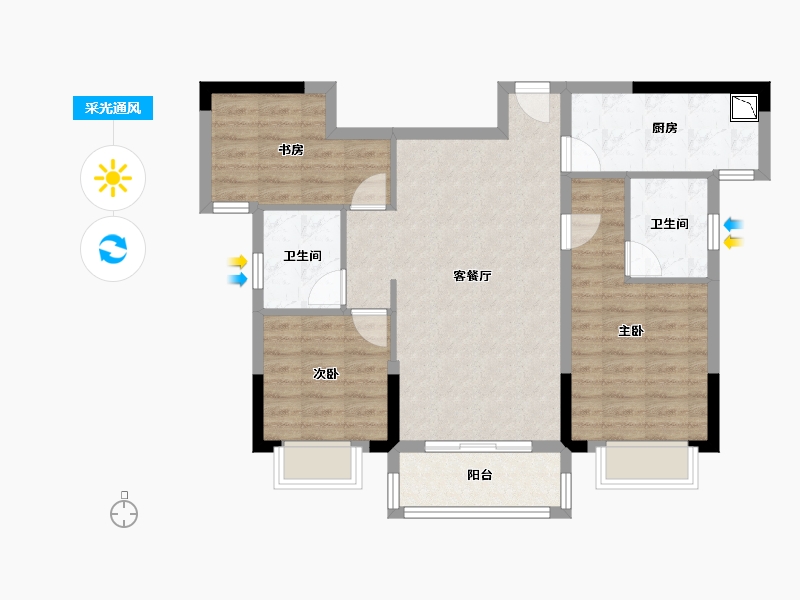 陕西省-榆林市-德通·金沙悦府-79.99-户型库-采光通风