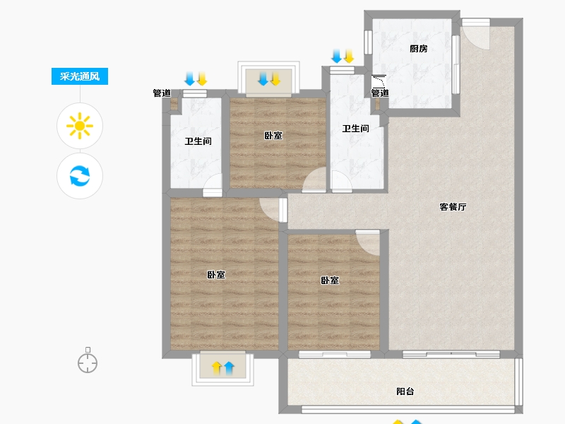 江苏省-无锡市-万科翡翠东方-96.00-户型库-采光通风