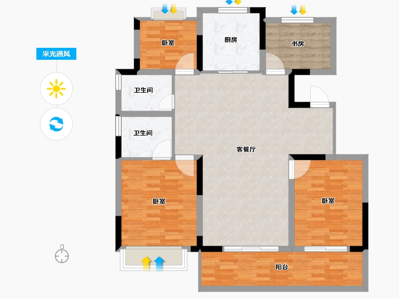 安徽省-宿州市-禾目长安府-102.00-户型库-采光通风