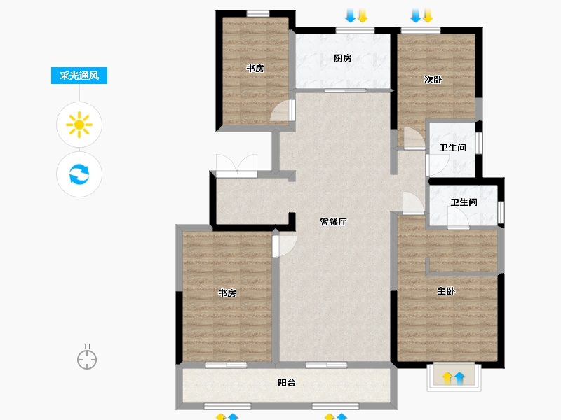 陕西省-西安市-融创西安宸院-123.74-户型库-采光通风