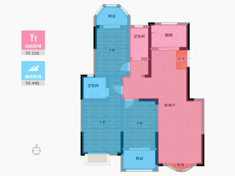 陕西省-宝鸡市-金色米兰-99.00-户型库-动静分区