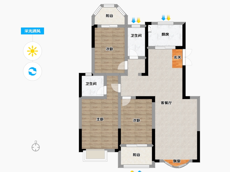 陕西省-宝鸡市-金色米兰-99.00-户型库-采光通风