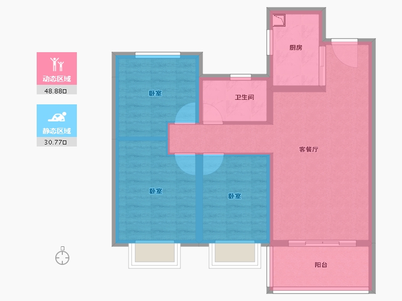 云南省-楚雄彝族自治州-楚雄中梁国宾府-70.62-户型库-动静分区