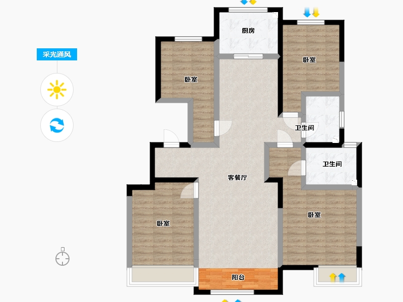 内蒙古自治区-包头市-包头昆区吾悦华府-113.97-户型库-采光通风