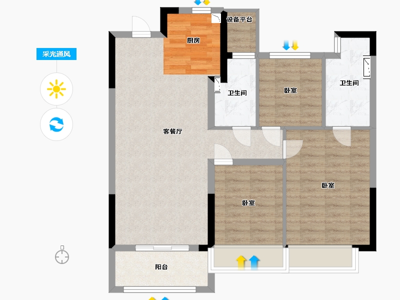 江苏省-苏州市-滨江东原·印江澜-80.00-户型库-采光通风