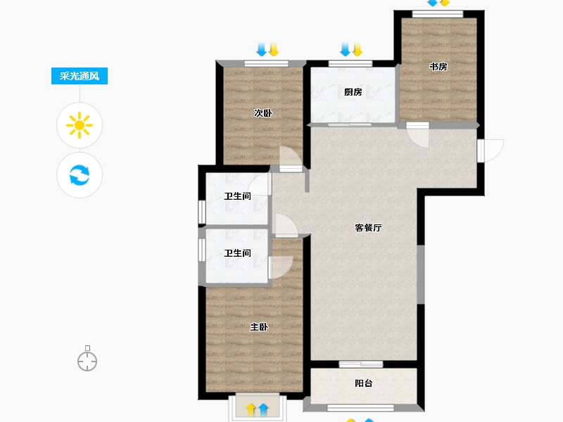 陕西省-西安市-融创西安宸院-88.56-户型库-采光通风