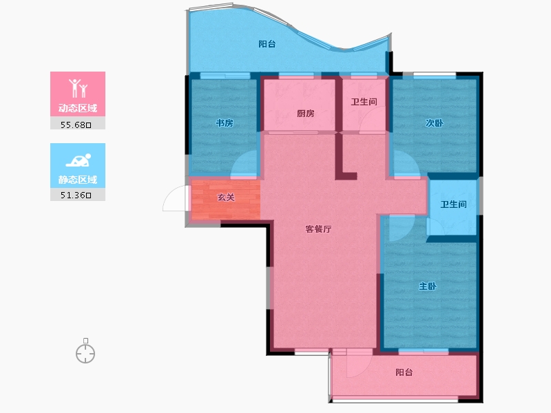 陕西省-宝鸡市-金色米兰-95.04-户型库-动静分区