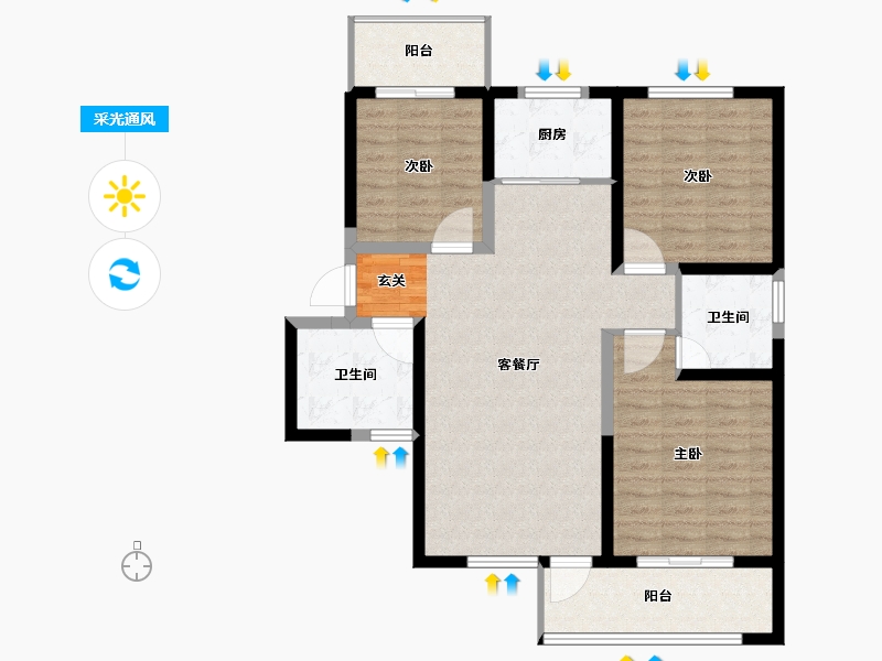 陕西省-宝鸡市-金色米兰-97.01-户型库-采光通风