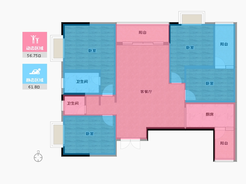 云南省-楚雄彝族自治州-花园美郡-107.06-户型库-动静分区