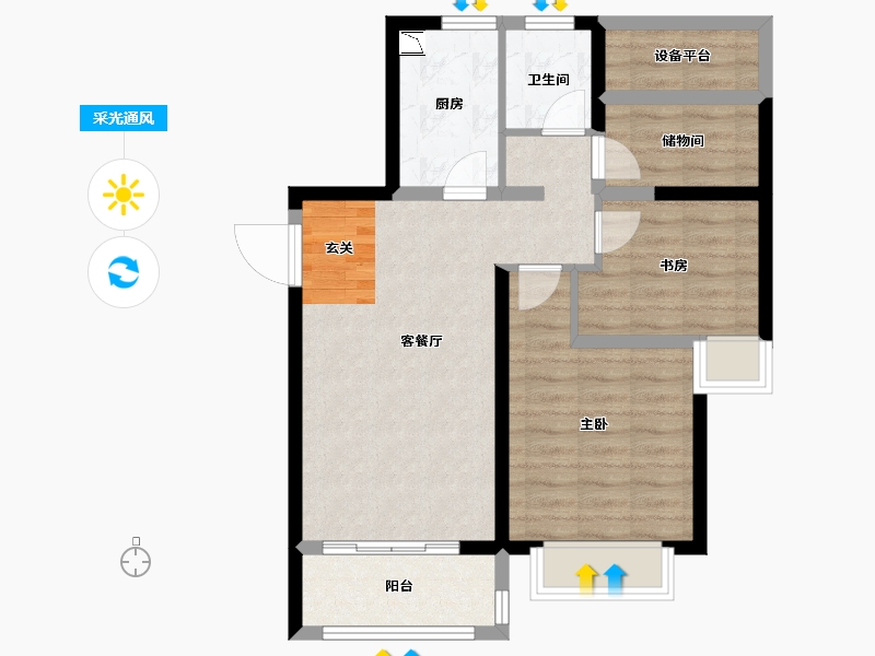 江苏省-南京市-中南上悦花苑-69.44-户型库-采光通风