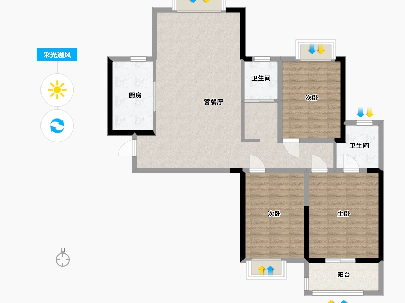 江苏省-盐城市-港龙华侨新城-105.60-户型库-采光通风