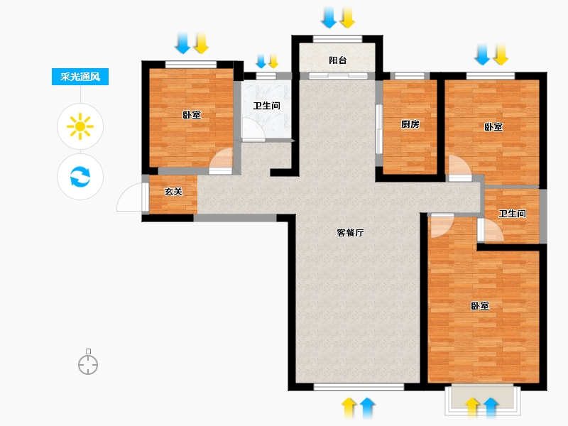 甘肃省-兰州市-天昱凤凰城三期(2)-106.90-户型库-采光通风